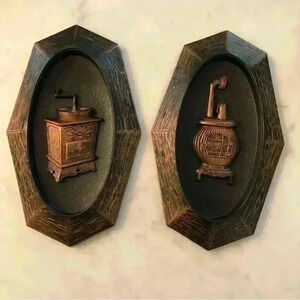 Set of 2  1974 Coppercraft Guild resin wall plaques with copper painted finish